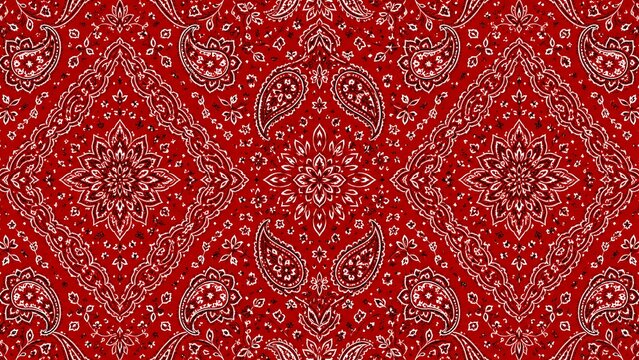 Vibrant Red Bandana Pattern with Intricate Designs.