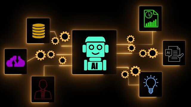 AI function calling and API integration. System integration for workflow automation. Animated cloud computing icon on transparent background.4k motion video.