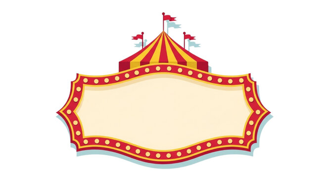 Vintage Red and Yellow Circus Tent Banner Frame for Carnival Event Announcement and Label