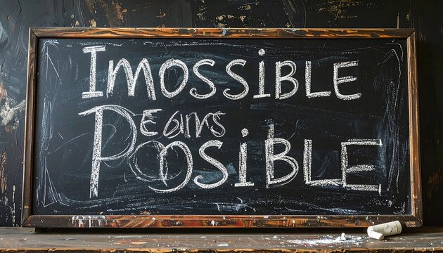 Handwritten Chalk Words Impossible and Possible Displayed on Blackboard in Dark Interior