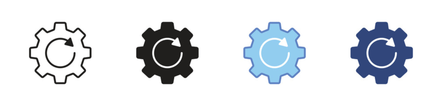 Recovery gear icons set, System restore symbols, Data recovery icons, Maintenance settings signs, Repair and recovery vector icons