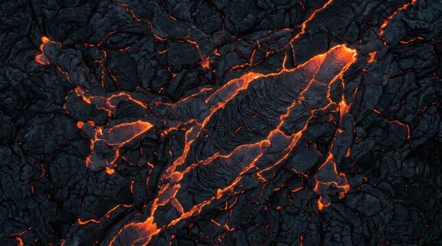 Aerial view of volcanic lava texture, molten rock formations