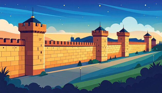Medieval Fortress Wall with Towers.