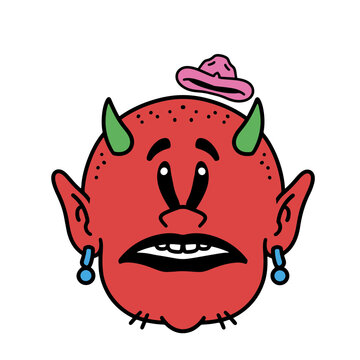 Playful cartoon devil face design with hat