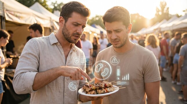 Friends Examining Food At Summer Street Market