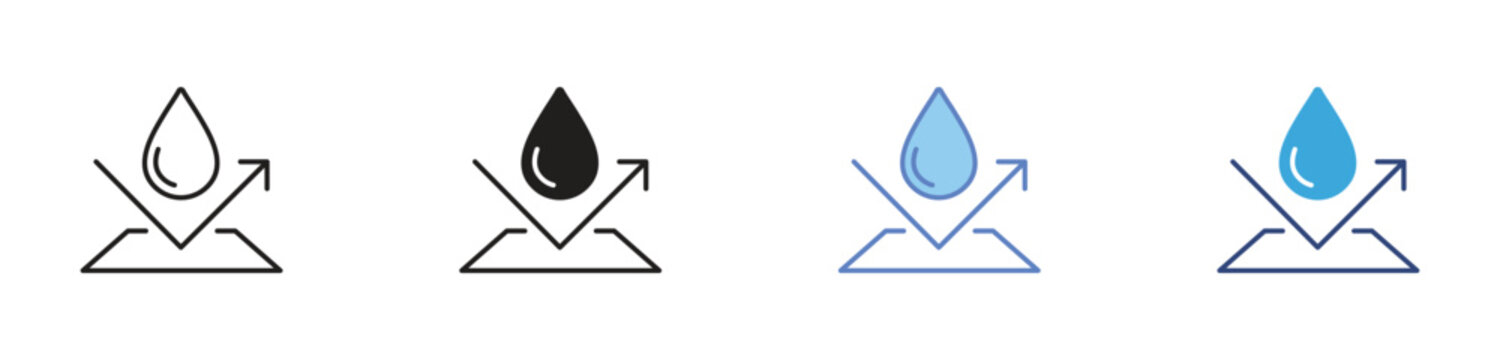 Waterproof icons set, Water resistant symbols, Moisture protection icons, Splash proof signs, Waterproof technology vector icons