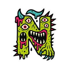Fototapeta premium Unique monster letter n design with quirky details