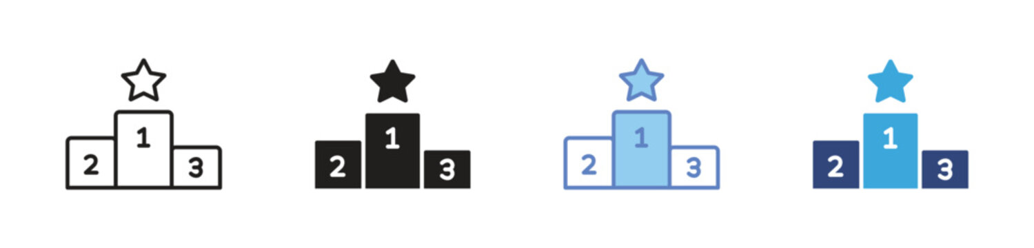 Winner podium icons set, First second third place symbols, Championship ranking icons, Victory award signs, Competition podium vector icons