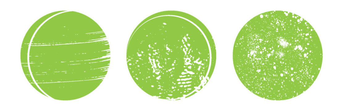Circle grunge stamp set. Round vector isolated on white background. Green stamp vector. Collection for grunge badge, seal, ink and stamp design template. Round grunge hand drawn circle shape.