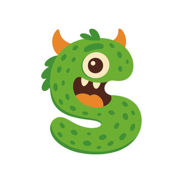 Cute green monster letter design with cartoonish features t-shirt design