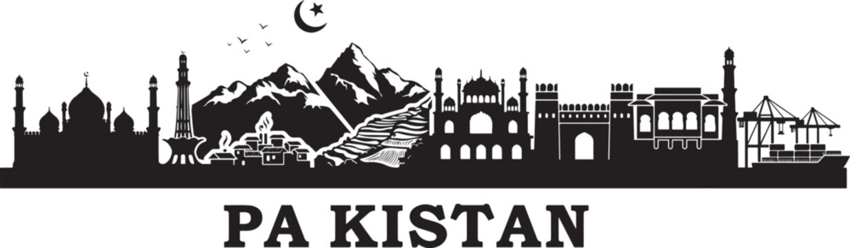 Pakistan travel destination grand vector illustration. Vector Black silhouettes illustration