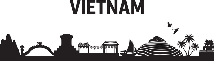 Fototapeta premium Amazing Vietnam Travel vector. Vector Black silhouettes illustration