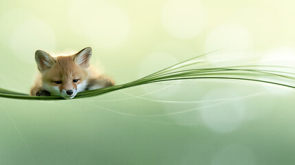 Obraz premium Curious Fox Peeking Through Green Grass