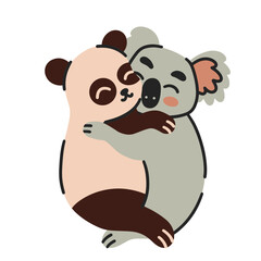 Fototapeta premium Adorable animal friends embracing illustration for t-shirt design