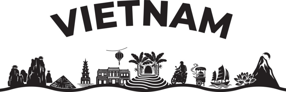 Amazing Vietnam Travel vector. Vector Black silhouettes illustration