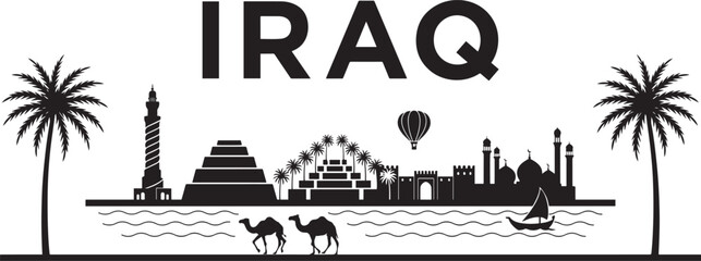 Naklejka premium Iraq Travel Destination Vector. Vector Black silhouettes illustration