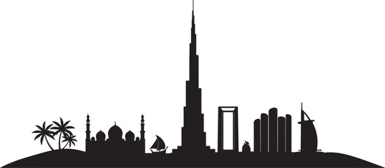Obraz premium United Arab Emirates Travel Destination vector. Vector Black silhouettes illustration