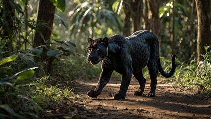 Obraz premium Extremely rare scene featuring a black panther ai