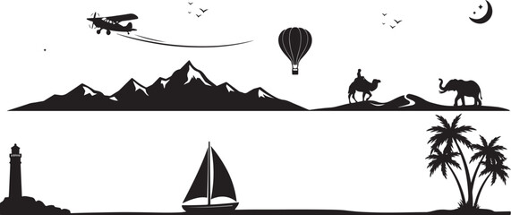 world travel vector pink concept. Vector Black silhouettes illustration © MofajjolHossen