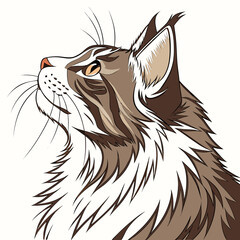 Brown tabby cat profile portrait illustration with portrait illustration whiskers domestic isolated background © Hosen