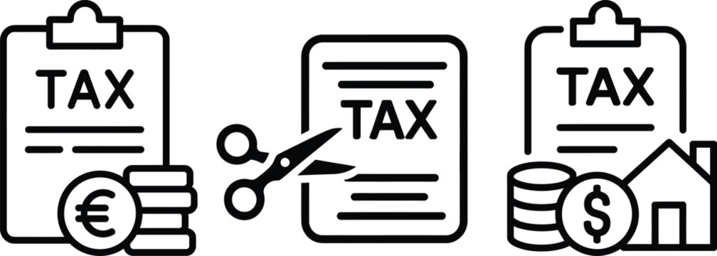 Tax Reduction Planning and Property Finance Form Line Icon Set