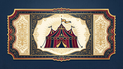 Vintage Circus Ticket Design with Ornate Decorative Borders and Classic Big Top Tent Illustration © Rishi