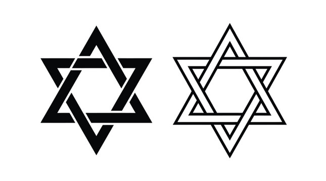 Minimalist vector illustration featuring two black and white star of david symbols for graphic design