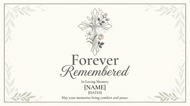 Elegant Floral Cross Design Template for Memorial Services and Sympathy Keepsakes with Serene Aesthetic Layout
