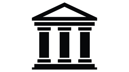 Fototapeta premium Minimalist black and white vector illustration of a classic bank building with three sturdy pillars