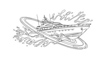 Obraz premium Luxury Yacht Speeding Through Water Splash Line Art Illustration