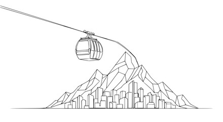Cable Car Over Abstract Cityscape And Mountain Range Illustration © Zeyi