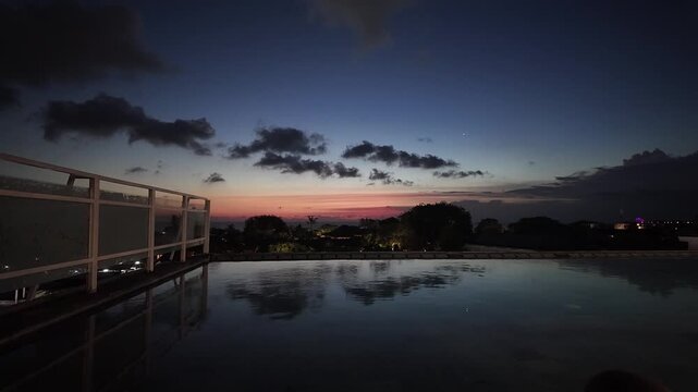 sunset at a rooftop pool in kuta on bali