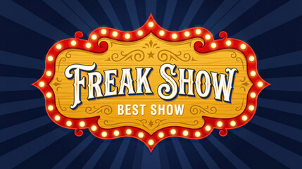 Vintage Circus Event Signboard with Glowing Marquee Lights, Retro Style Carnival Banner with Decorative Ornaments, Classic Fairground Attraction Display and Striped Background © Rishi