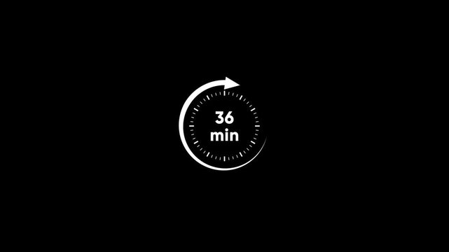 36-minute circular countdown timer animation with minimalist white interface