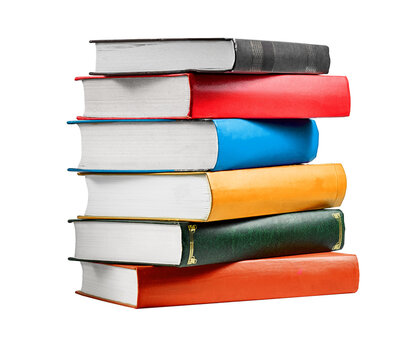 Stack of colorful books isolated on white background