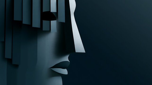Abstract Fragmented Face Profile in Dark Background
