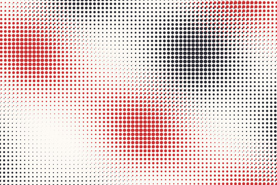 Diagonal halftone pattern with red and dark gray circles on a light off-white background texture