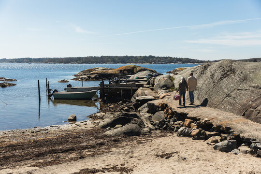 Scenic View of Swedish Archipelago with Wooden Docks