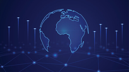 Fototapeta premium Futuristic Digital World Map Background With Global Network Technology vector illustration