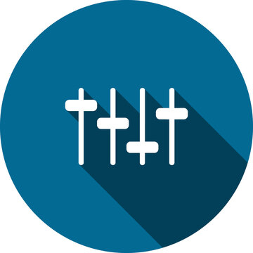 Audio equalizer sliders flat icon on blue circle background