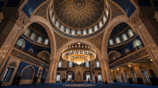 Majestic Mosque Interior Golden Calligraphy Architecture