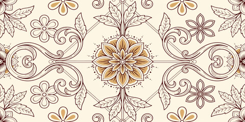 Seamless vintage floral pattern background with decorative flowers and leaves vector design illustration for wallpaper and ornament decor © Razu Ahmed Emran 2