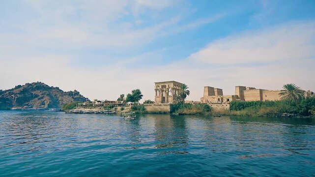 The ancient and historical Philae Temples complex in Aswan, which was built by the ancient Egyptian pharaohs. It was built during the third century BC. it built to worship the goddess "Isis" - Egypt.
