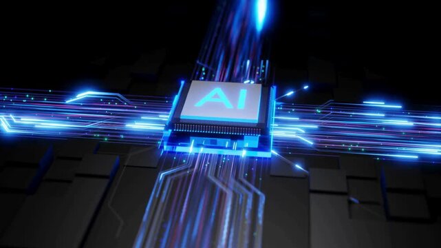fiber optics background with AI prosessor light 