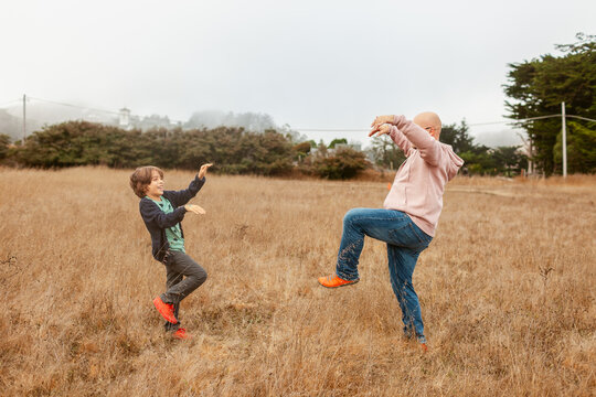 Field Play Fight Father Son