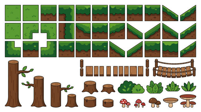 Pixel Art Forest Game Tile set and Assets Collection for Platformer