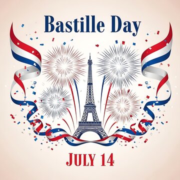 Bastille day celebration with eiffel tower and fireworks