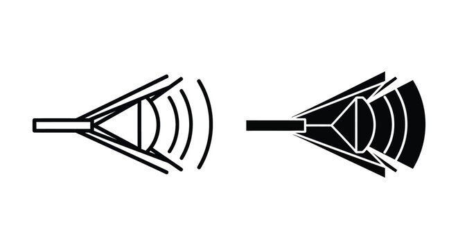 Flashlight icon set, vector illustration of a torch with a beam of light, simple line and solid style design