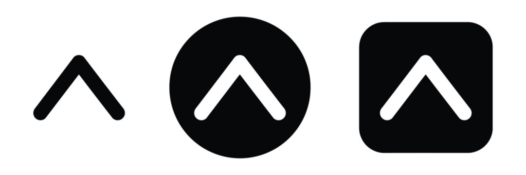 Chevron up icon set, button style upward arrow symbols for expand scroll top dropdown navigation, web and app UI controls design.