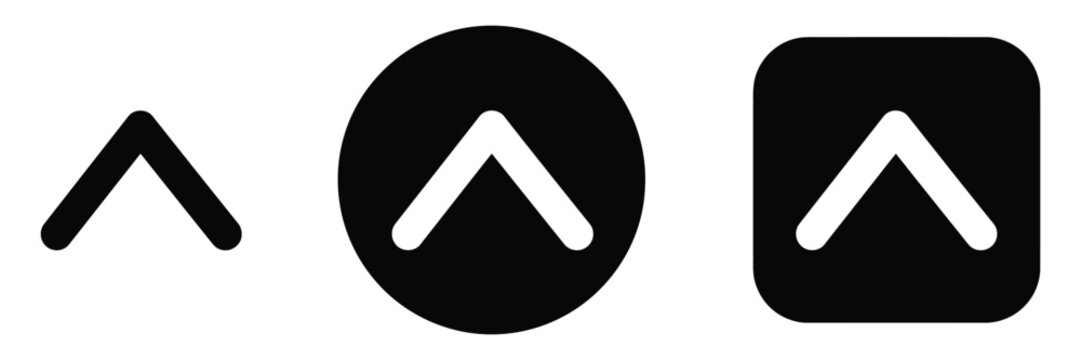 Chevron up icon set, button style upward arrow symbols for expand scroll top dropdown navigation, web and app UI controls design.
